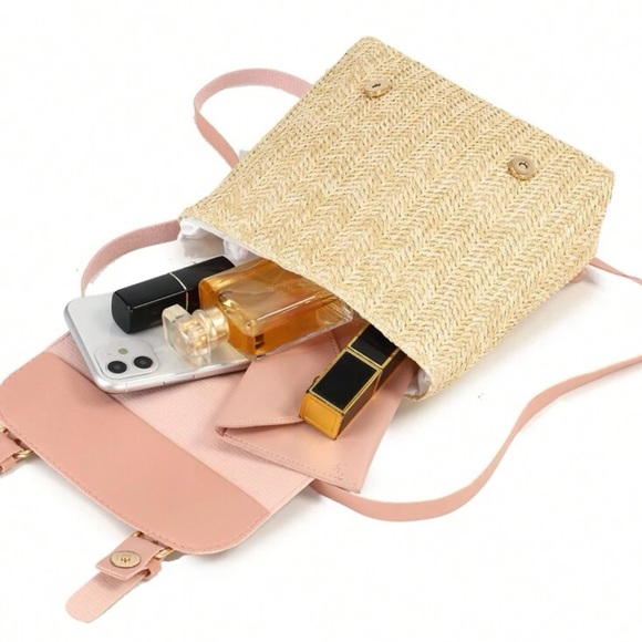 Boho Vegan Leather Straw Buckle Mini Back Pack - Picture 5 of 9